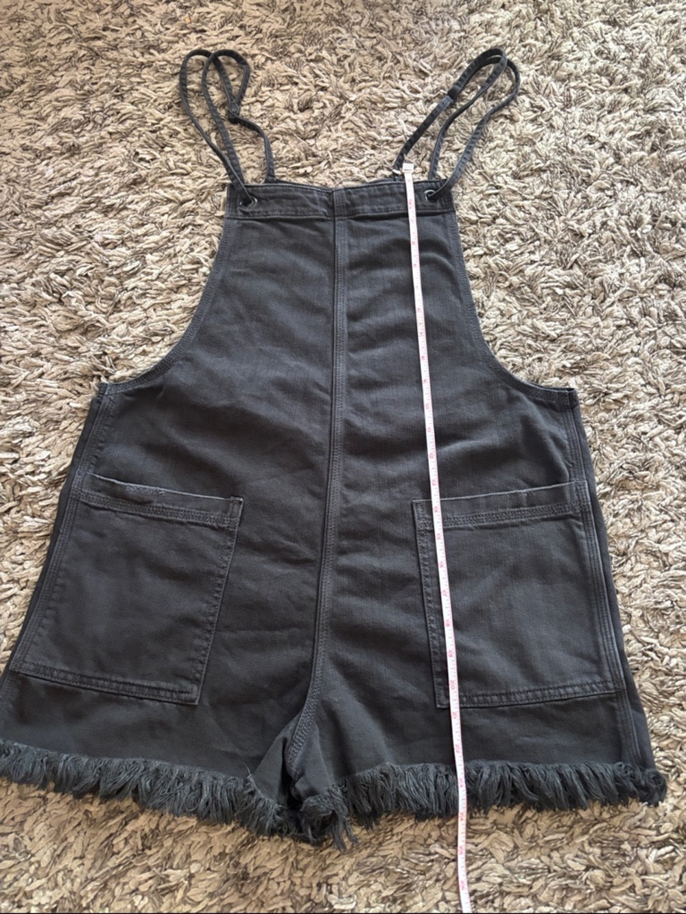 aerie Black Frayed Hem Denim Short Overalls Romper - Picture 8 of 8